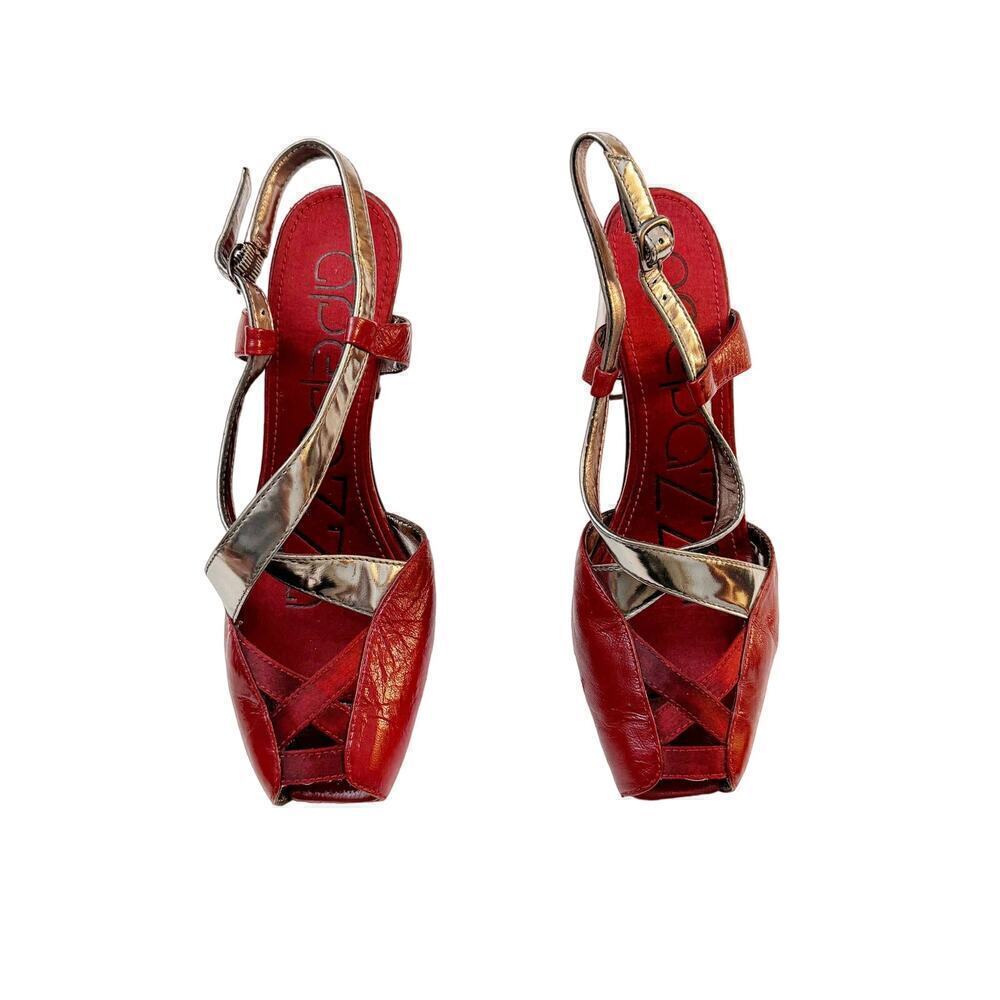 Apepazza Carol Red Leather Platform Peep Toe Heel Shoes SZ9